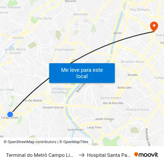 Terminal do Metrô Campo Limpo to Hospital Santa Paula map