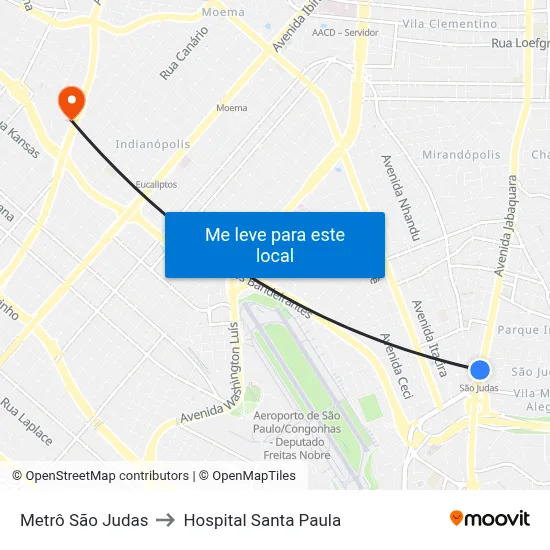 Metrô São Judas to Hospital Santa Paula map
