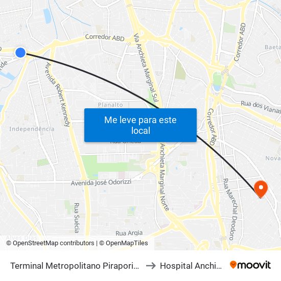 Terminal Metropolitano Piraporinha to Hospital Anchieta map