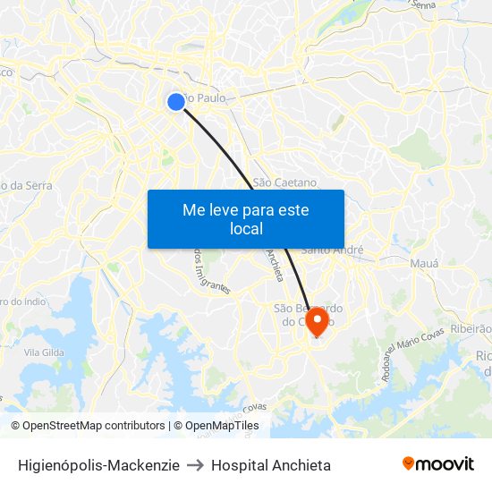 Higienópolis-Mackenzie to Hospital Anchieta map