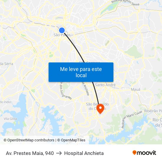 Av. Prestes Maia, 940 to Hospital Anchieta map