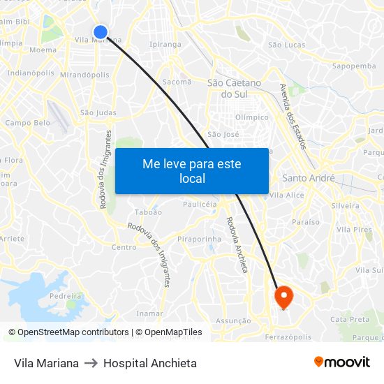 Vila Mariana to Hospital Anchieta map