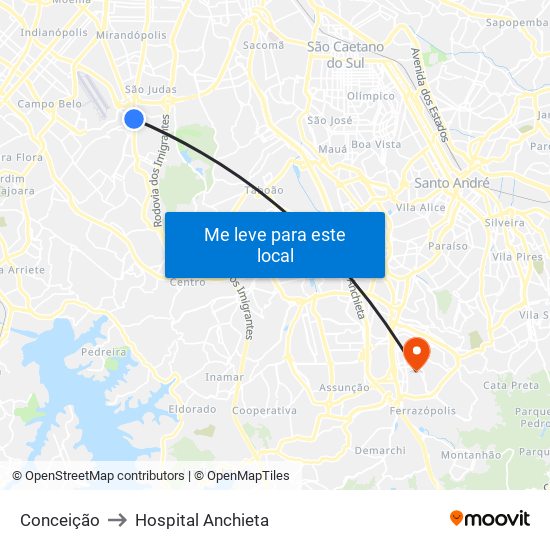 Conceição to Hospital Anchieta map