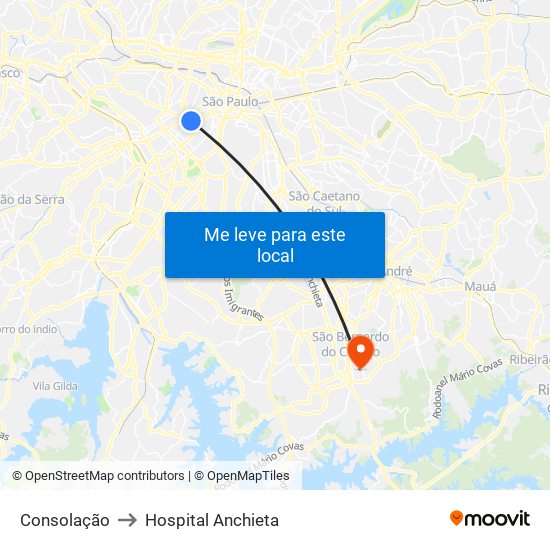 Consolação to Hospital Anchieta map