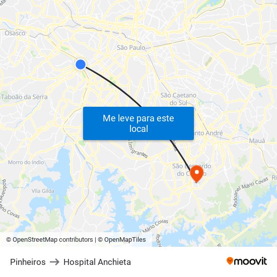 Pinheiros to Hospital Anchieta map