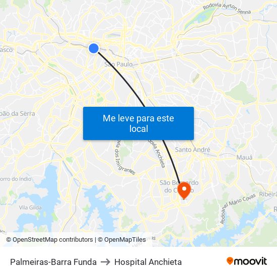 Palmeiras-Barra Funda to Hospital Anchieta map