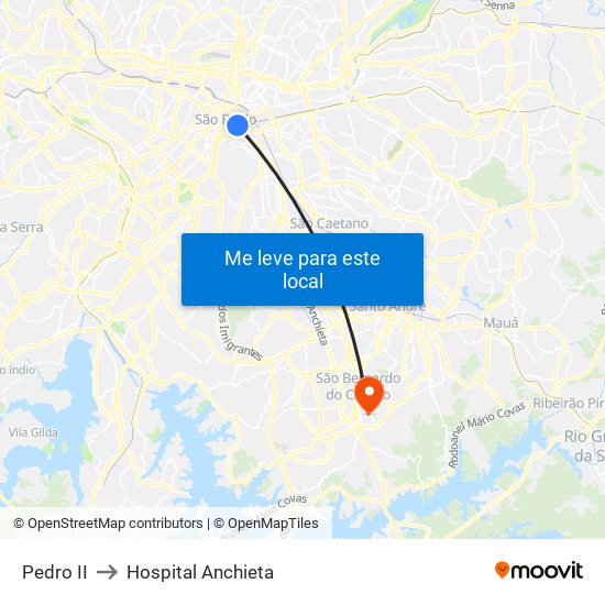 Pedro II to Hospital Anchieta map