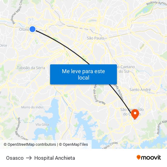 Osasco to Hospital Anchieta map