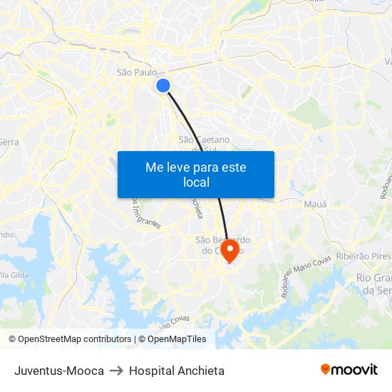 Juventus-Mooca to Hospital Anchieta map