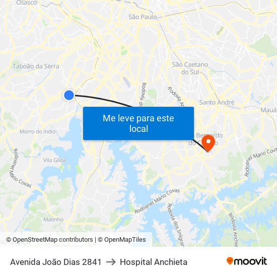 Avenida João Dias 2841 to Hospital Anchieta map