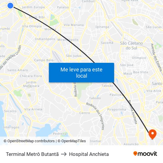 Terminal Metrô Butantã to Hospital Anchieta map