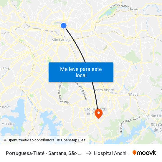 Portuguesa-Tietê - Santana, São Paulo to Hospital Anchieta map