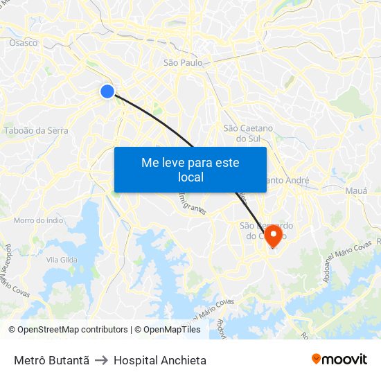 Metrô Butantã to Hospital Anchieta map