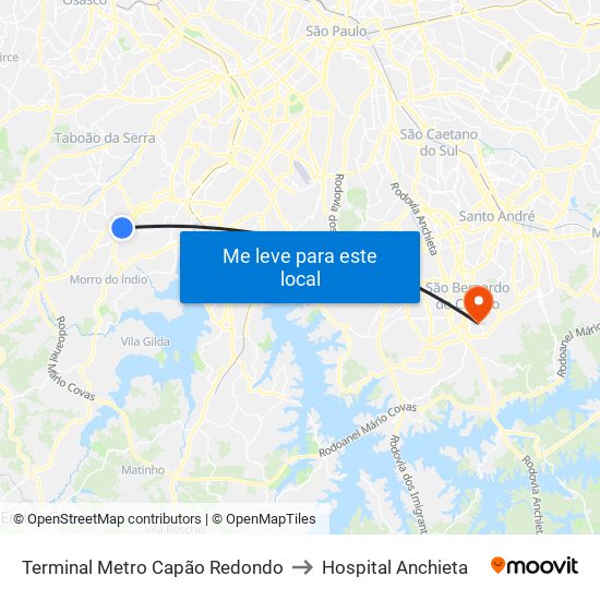 Terminal Metro Capão Redondo to Hospital Anchieta map