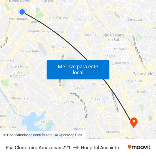 Rua Clodomiro Amazonas 221 to Hospital Anchieta map