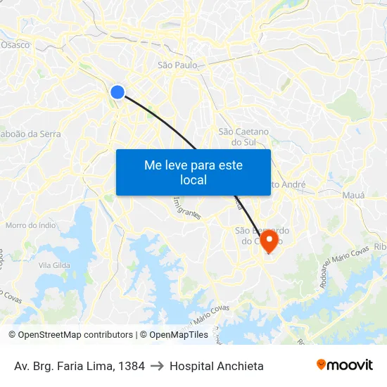 Av. Brg. Faria Lima, 1384 to Hospital Anchieta map