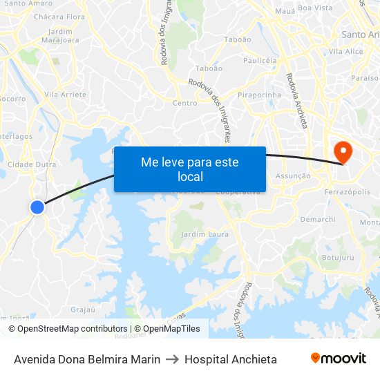 Avenida Dona Belmira Marin to Hospital Anchieta map