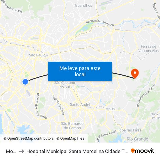 Moema to Hospital Municipal Santa Marcelina Cidade Tiradentes - Carmem Prudente map