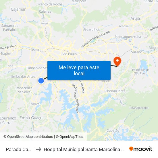 Parada Capão Redondo I to Hospital Municipal Santa Marcelina Cidade Tiradentes - Carmem Prudente map