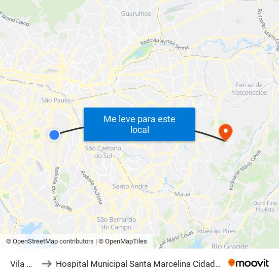 Vila Mariana to Hospital Municipal Santa Marcelina Cidade Tiradentes - Carmem Prudente map