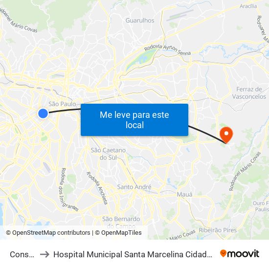 Consolação to Hospital Municipal Santa Marcelina Cidade Tiradentes - Carmem Prudente map