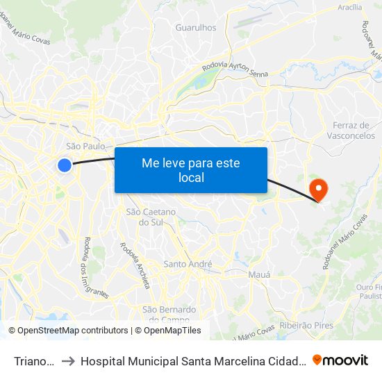 Trianon-Masp to Hospital Municipal Santa Marcelina Cidade Tiradentes - Carmem Prudente map