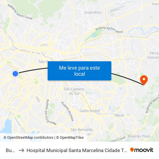 Butantã to Hospital Municipal Santa Marcelina Cidade Tiradentes - Carmem Prudente map