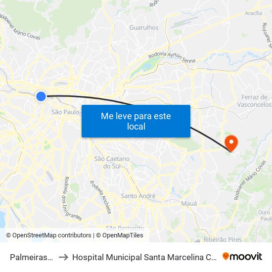 Palmeiras-Barra Funda to Hospital Municipal Santa Marcelina Cidade Tiradentes - Carmem Prudente map