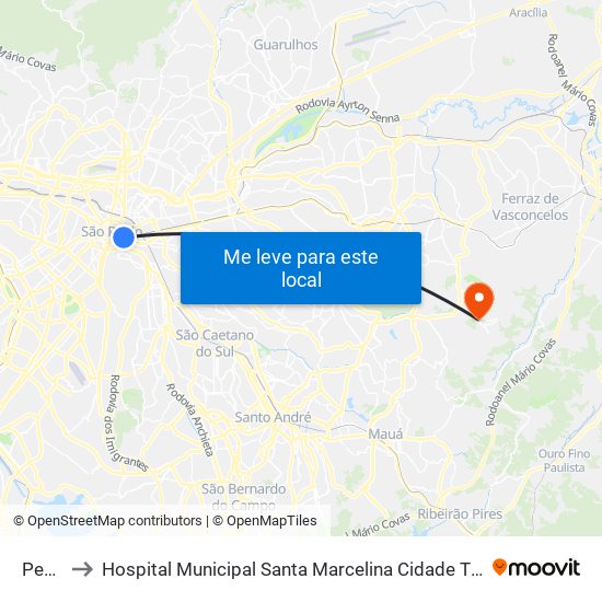 Pedro II to Hospital Municipal Santa Marcelina Cidade Tiradentes - Carmem Prudente map