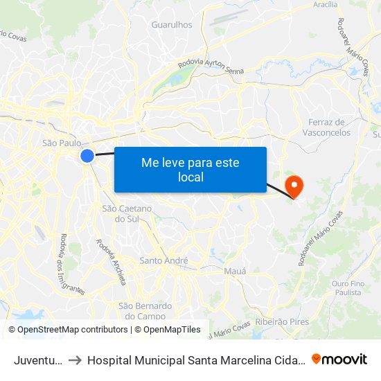 Juventus-Mooca to Hospital Municipal Santa Marcelina Cidade Tiradentes - Carmem Prudente map
