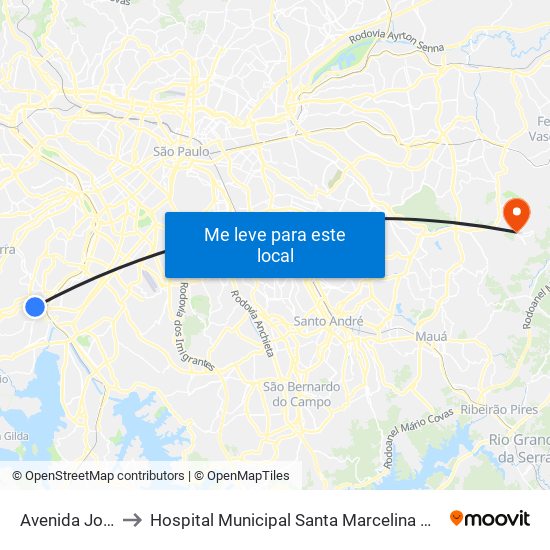 Avenida João Dias 2841 to Hospital Municipal Santa Marcelina Cidade Tiradentes - Carmem Prudente map