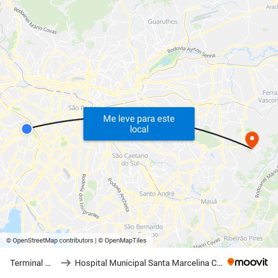 Terminal Metrô Butantã to Hospital Municipal Santa Marcelina Cidade Tiradentes - Carmem Prudente map