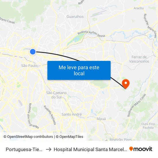 Portuguesa-Tietê - Santana, São Paulo to Hospital Municipal Santa Marcelina Cidade Tiradentes - Carmem Prudente map