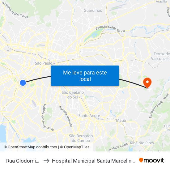 Rua Clodomiro Amazonas 221 to Hospital Municipal Santa Marcelina Cidade Tiradentes - Carmem Prudente map