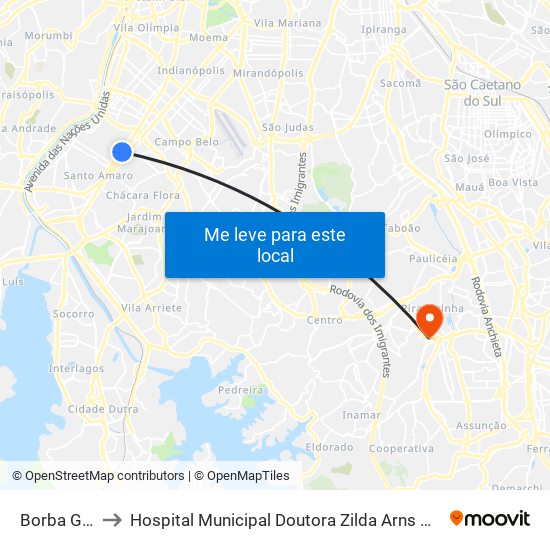 Borba Gato to Hospital Municipal Doutora Zilda Arns Neumann map