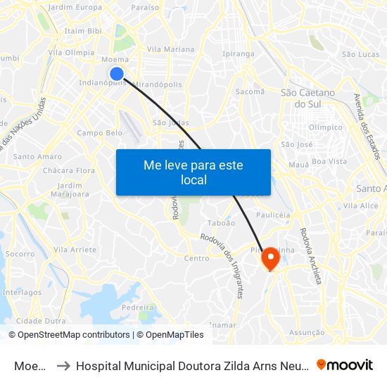 Moema to Hospital Municipal Doutora Zilda Arns Neumann map