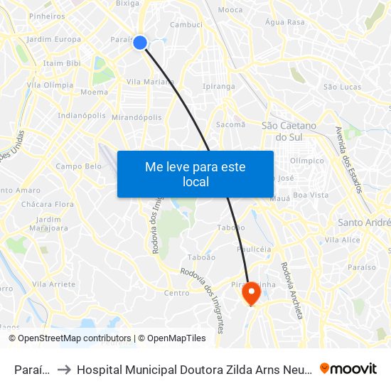 Paraíso to Hospital Municipal Doutora Zilda Arns Neumann map