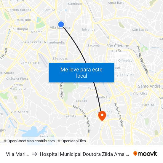 Vila Mariana to Hospital Municipal Doutora Zilda Arns Neumann map