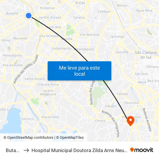 Butantã to Hospital Municipal Doutora Zilda Arns Neumann map