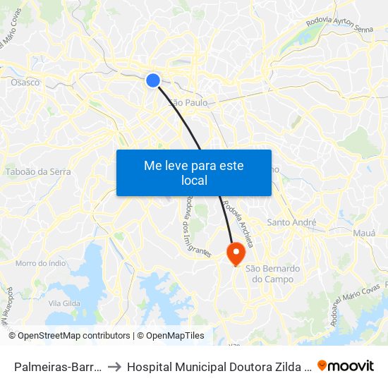 Palmeiras-Barra Funda to Hospital Municipal Doutora Zilda Arns Neumann map