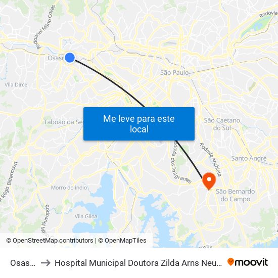 Osasco to Hospital Municipal Doutora Zilda Arns Neumann map