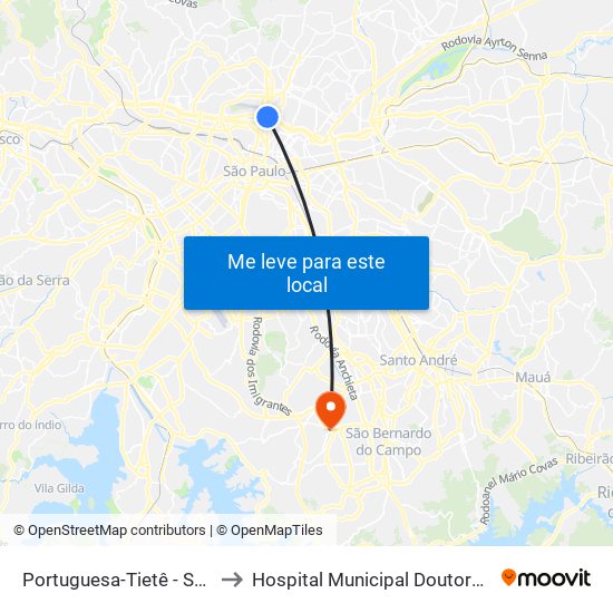 Portuguesa-Tietê - Santana, São Paulo to Hospital Municipal Doutora Zilda Arns Neumann map