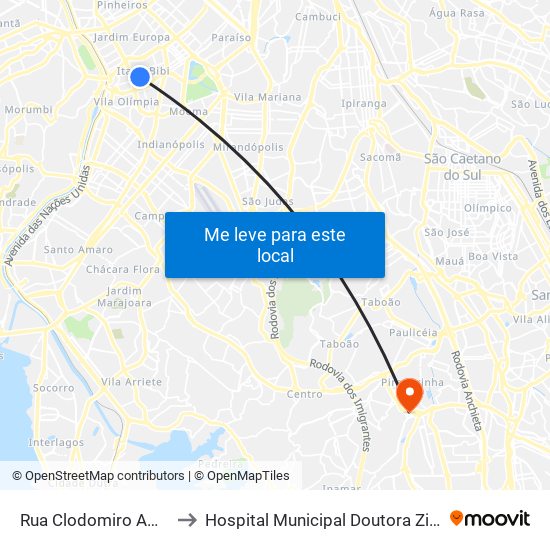 Rua Clodomiro Amazonas 221 to Hospital Municipal Doutora Zilda Arns Neumann map