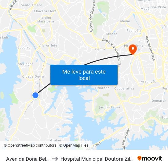 Avenida Dona Belmira Marin to Hospital Municipal Doutora Zilda Arns Neumann map