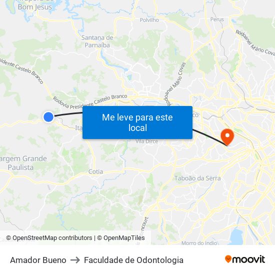 Amador Bueno to Faculdade de Odontologia map