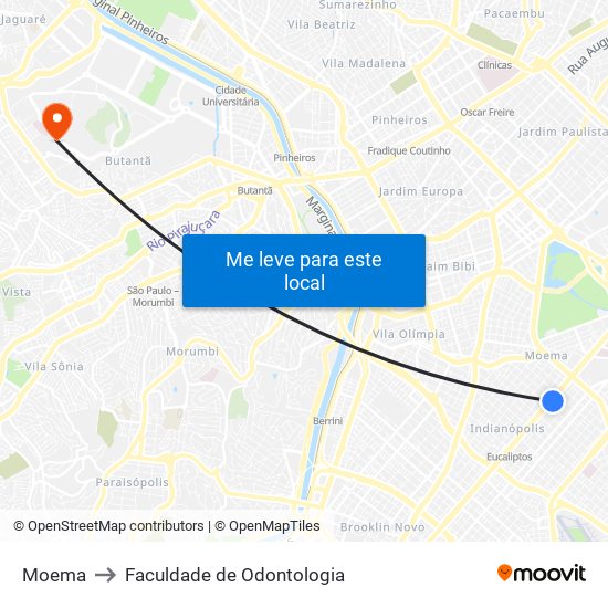 Moema to Faculdade de Odontologia map