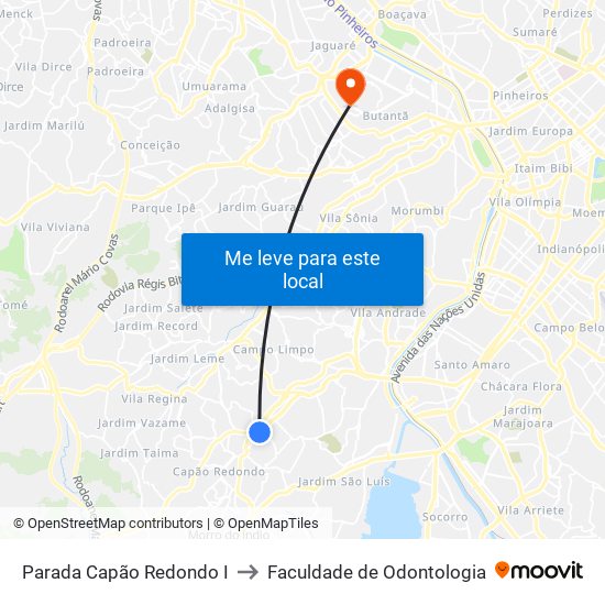 Parada Capão Redondo I to Faculdade de Odontologia map