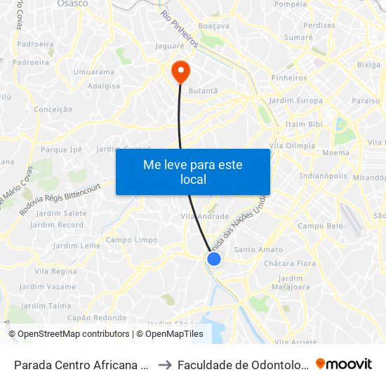 Parada Centro Africana B/C to Faculdade de Odontologia map