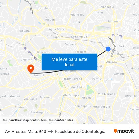 Av. Prestes Maia, 940 to Faculdade de Odontologia map