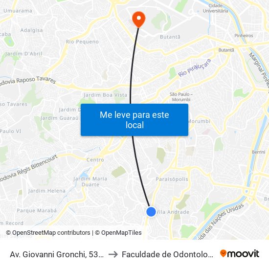 Av. Giovanni Gronchi, 5351 to Faculdade de Odontologia map